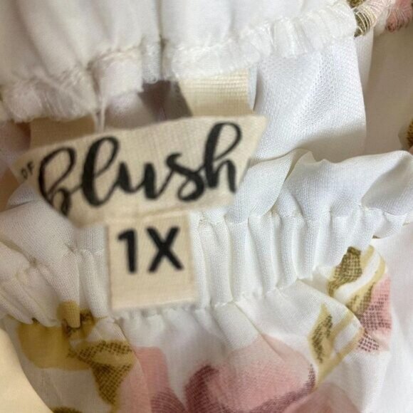 Blush Floral Flutter Sleeve Asymmetrical Ruffle Off Shoulder Women's Dress - Picture 2 of 6